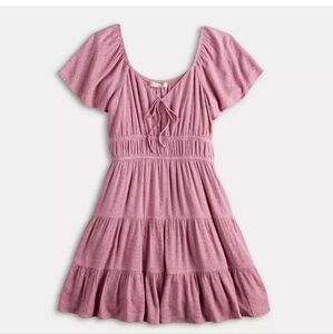 Juniors' Rewind Short Sleeve V-Neck Eyelet Skater Dress